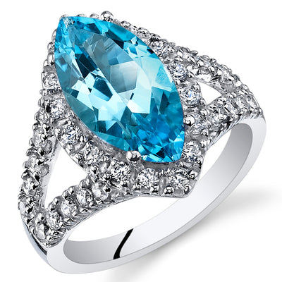 Swiss Blue Topaz Marquise Cut Sterling Silver Ring Size 9