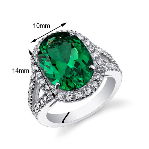 Simulated Emerald Oval Cut Sterling Silver Ring Size 6