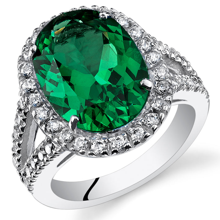 Simulated Emerald Oval Cut Sterling Silver Ring Size 6