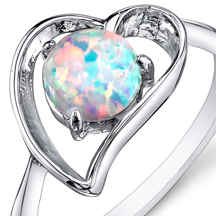 White Opal Ring Sterling Silver Round Shape 0.75 Carat Size 8