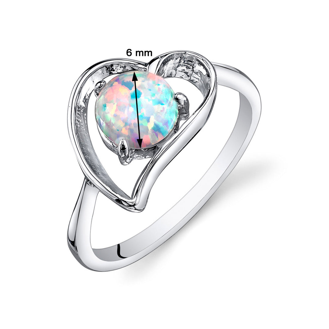 White Opal Ring Sterling Silver Round Shape 0.75 Carat Size 8