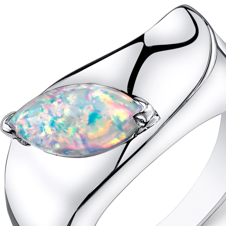 Created Opal Marquise Cut Sterling Silver Ring Size 5
