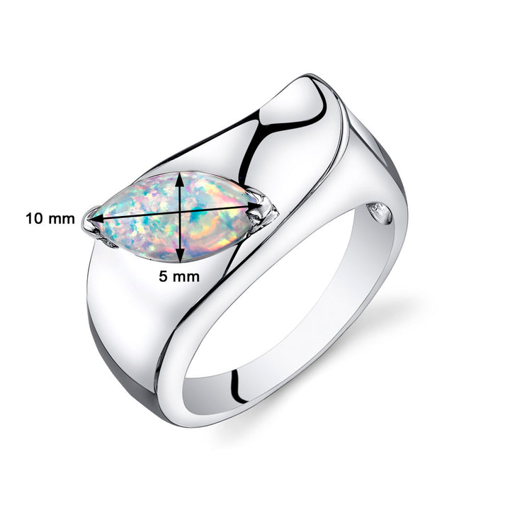 Created Opal Marquise Cut Sterling Silver Ring Size 5