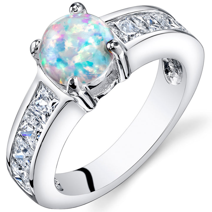 White Opal Ring Sterling Silver Round Shape 1.25 Carats Size 5
