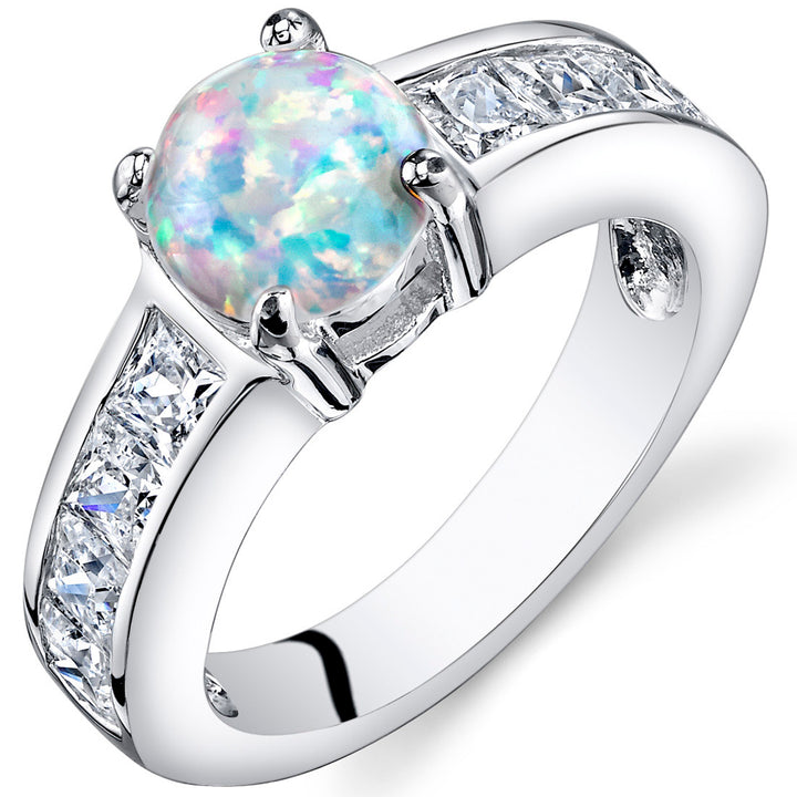 White Opal Ring Sterling Silver Round Shape 1.25 Carats Size 8