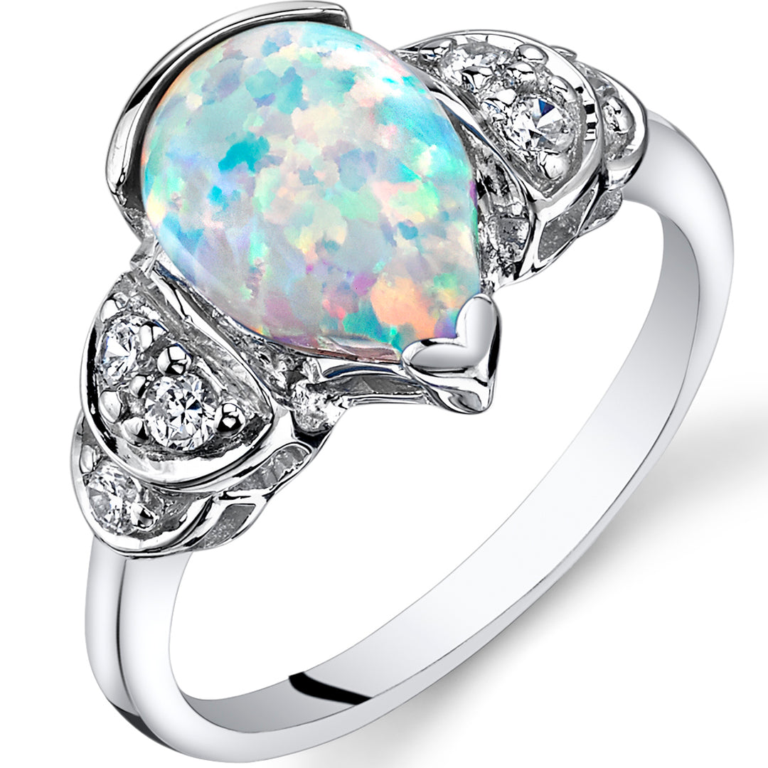 Opal Bellezza Ring Sterling Silver Tear Drop 1 Carat Size 5