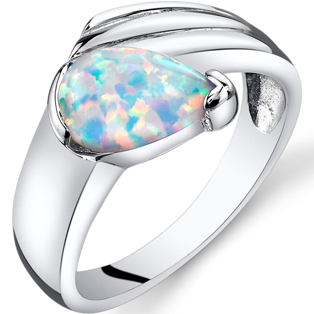Opal Ring Sterling Silver Pear Shape 0.75 Carat Size 8