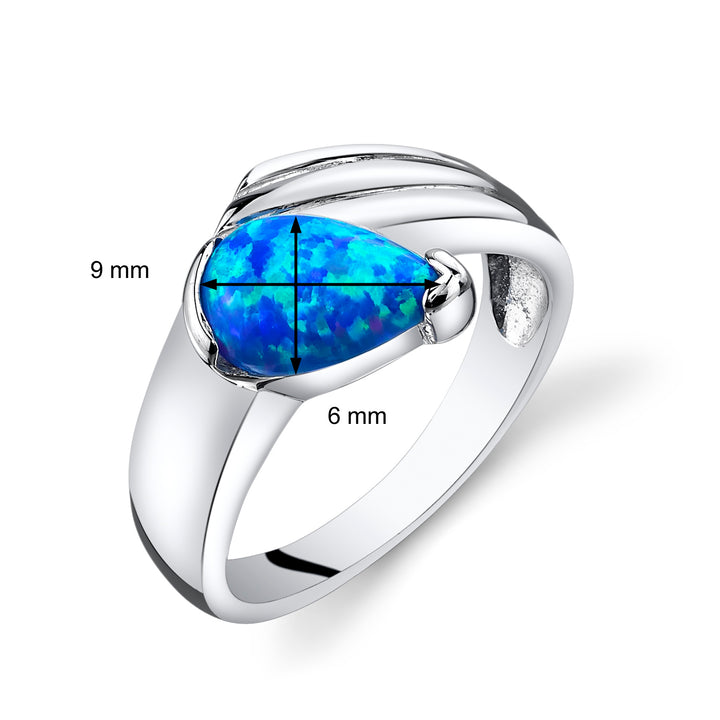 Blue Opal Ring Sterling Silver Pear Shape 0.75 Carat Size 5