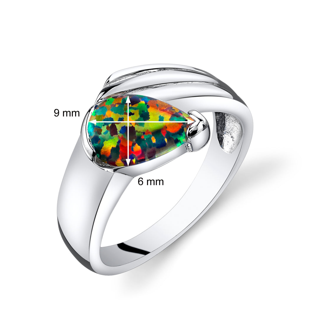 Created Opal Pear Shape Sterling Silver Ring Size 5