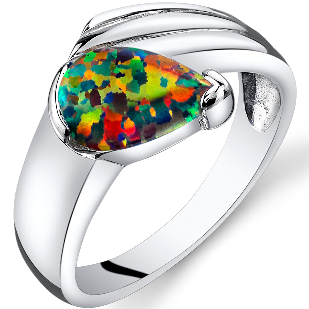 Created Opal Pear Shape Sterling Silver Ring Size 5