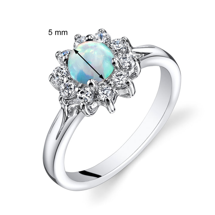 Opal Ring Sterling Silver CZ Accent Round Shape Size 9