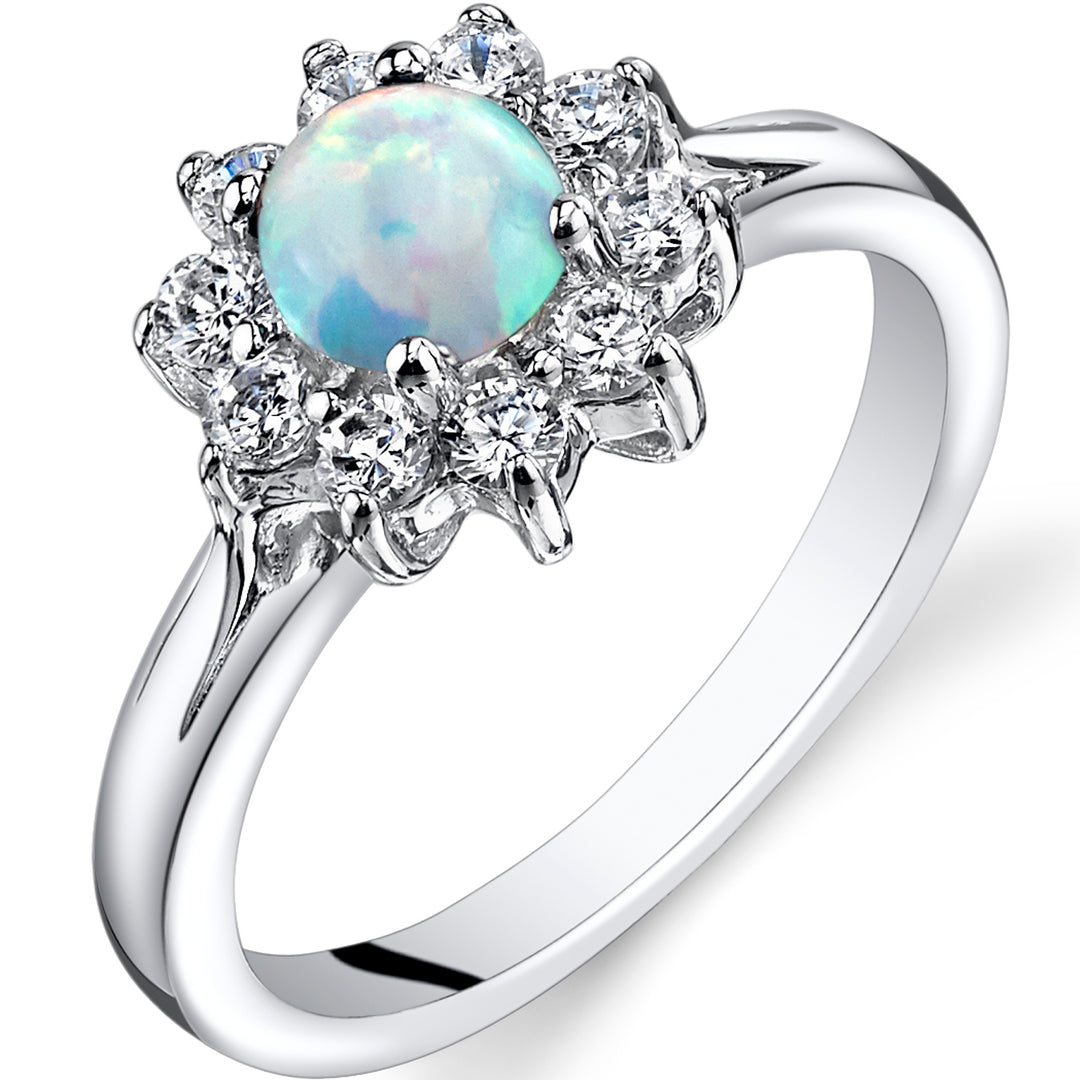 Opal Ring Sterling Silver CZ Accent Round Shape Size 9