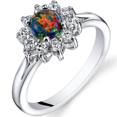 Created Opal Round Cut Sterling Silver Ring Size 9