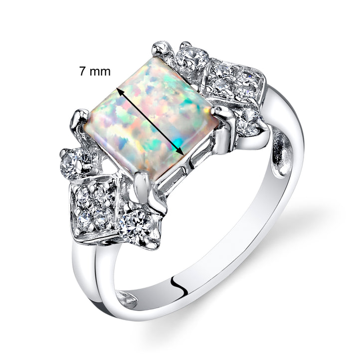 Created Opal Princess Cut Sterling Silver Ring Size 8