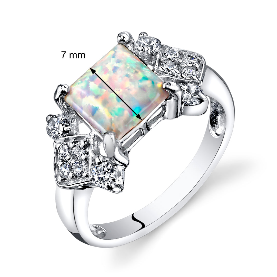 Created Opal Princess Cut Sterling Silver Ring Size 9