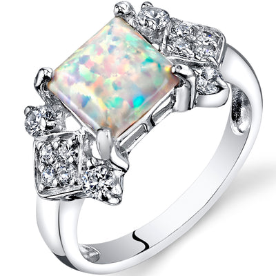 Created Opal Princess Cut Sterling Silver Ring Size 5
