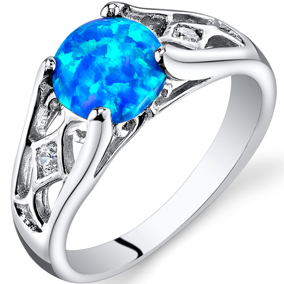 Created Opal Round Cut Sterling Silver Ring Size 5