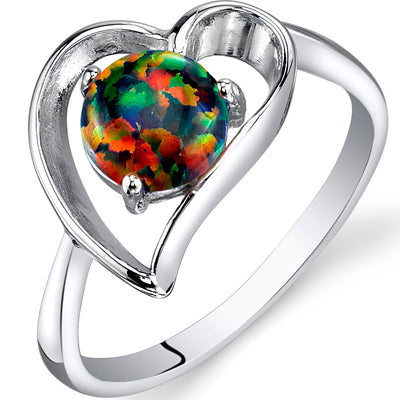 Created Black Opal Solitaire Heart Sterling Silver Ring Size 5