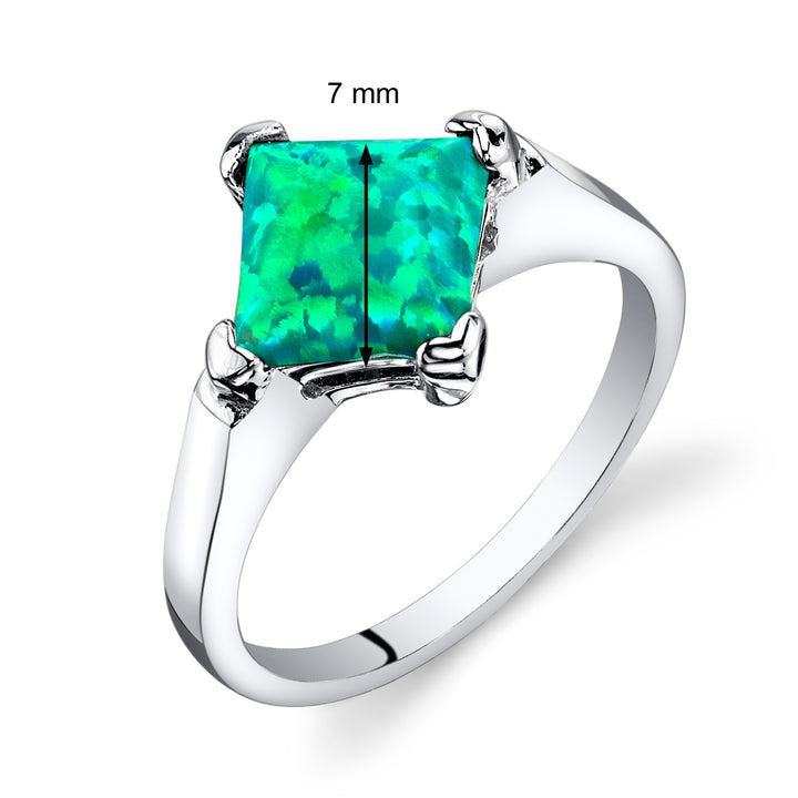 Created Opal Princess Cut Sterling Silver Ring Size 7