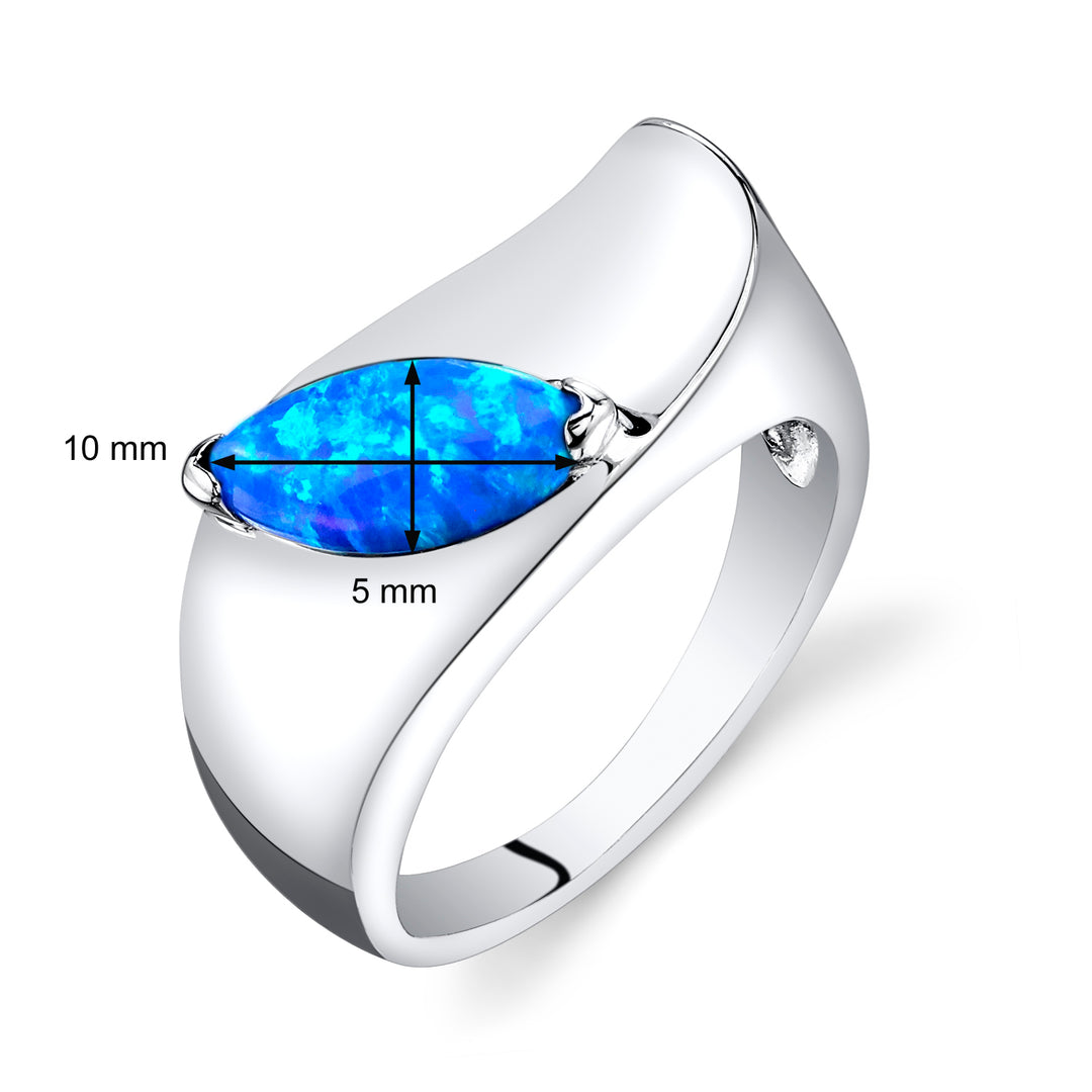Created Opal Marquise Cut Sterling Silver Ring Size 6