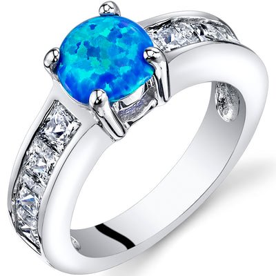 Created Opal Round Cut Sterling Silver Ring Size 7