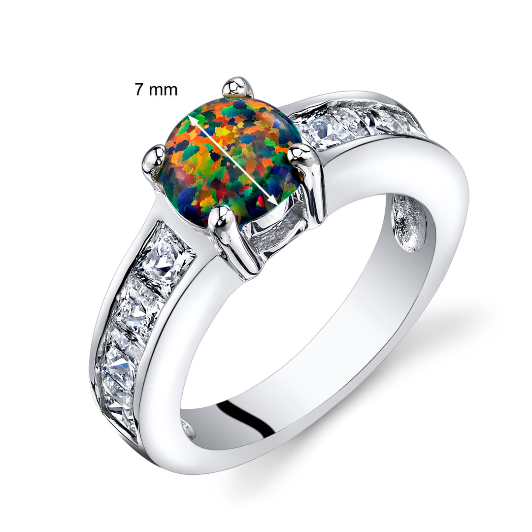 Black Opal Channel Ring Sterling Silver Round Shape 1 Carat Size 8