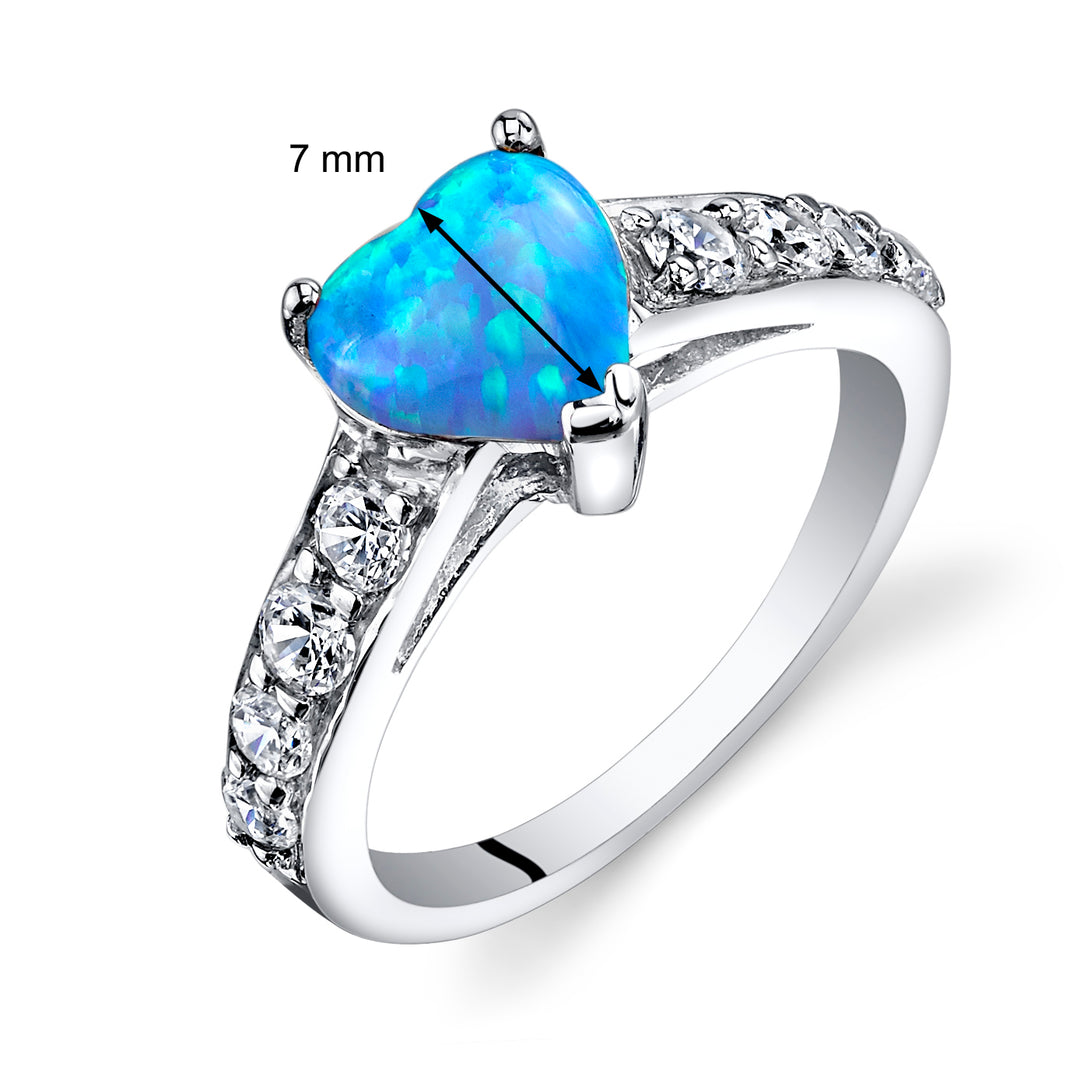 Powder Blue Opal Ring Sterling Silver Heart Shape 1 Carat Size 9