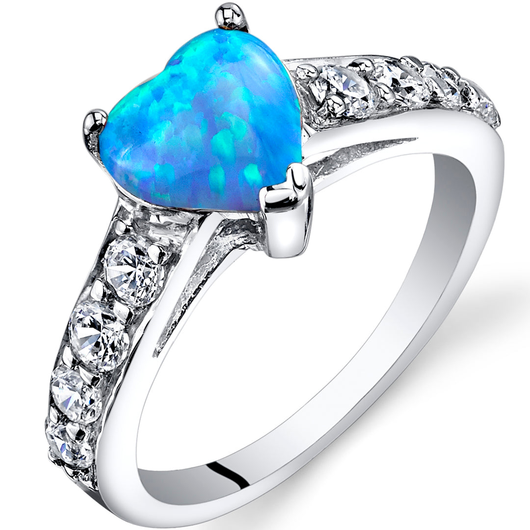 Created Opal Heart Shape Sterling Silver Ring Size 5