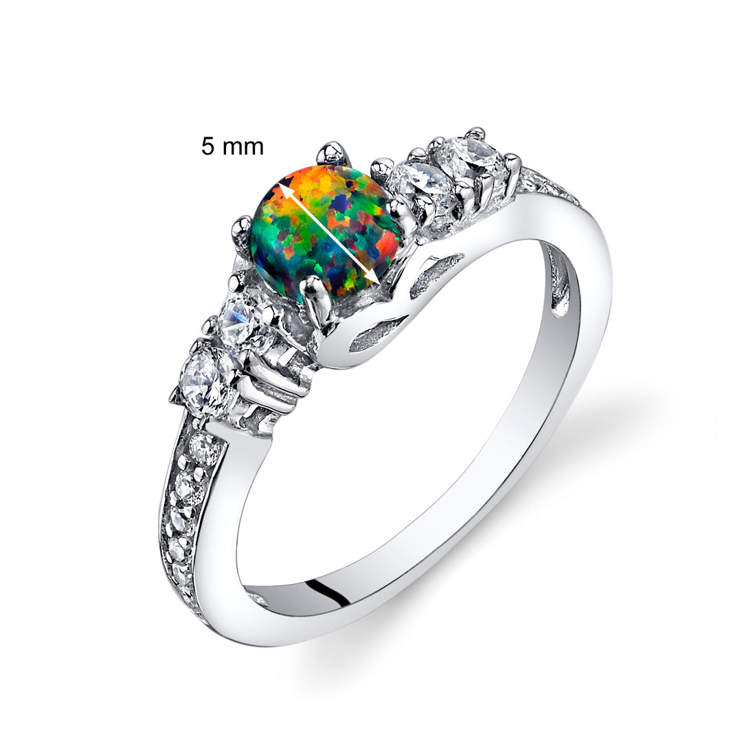 Created Black Opal Sterling Silver Ring Size 8