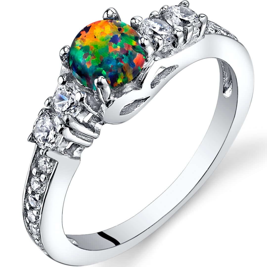 Created Black Opal Sterling Silver Ring Size 8