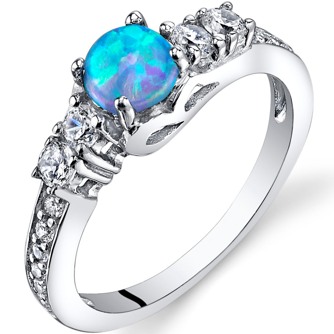 Created Opal Round Cut Sterling Silver Ring Size 8