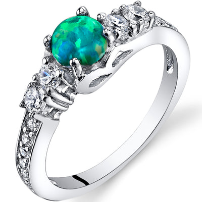 Created Opal Round Cut Sterling Silver Ring Size 6
