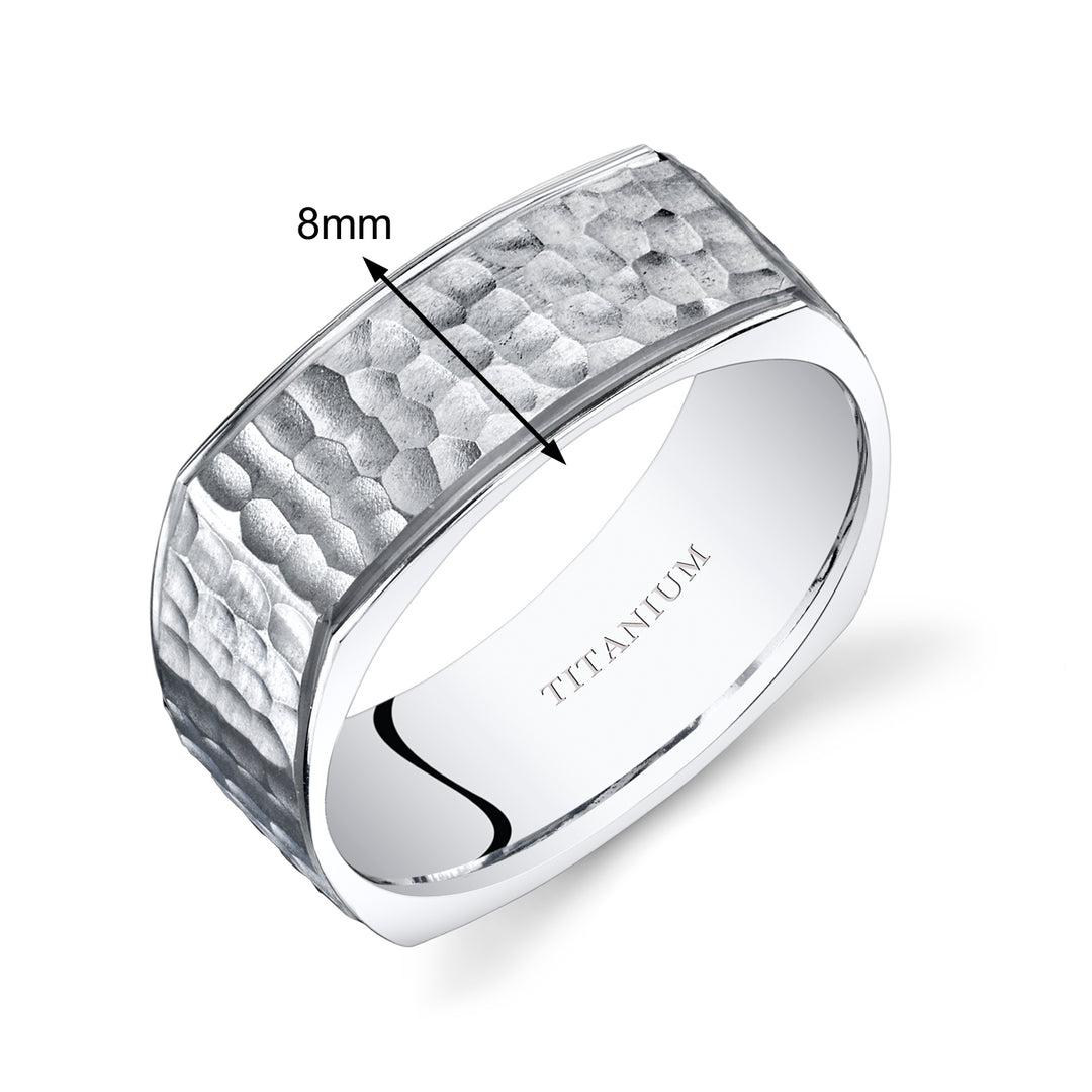 Titanium Mens Square Band Ring 8mm Matte Stippled Finish Size 7