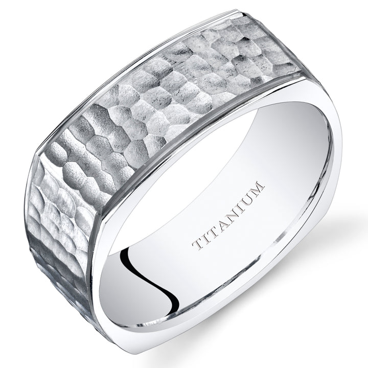 Titanium Mens Square Band Ring 8mm Matte Stippled Finish Size 7