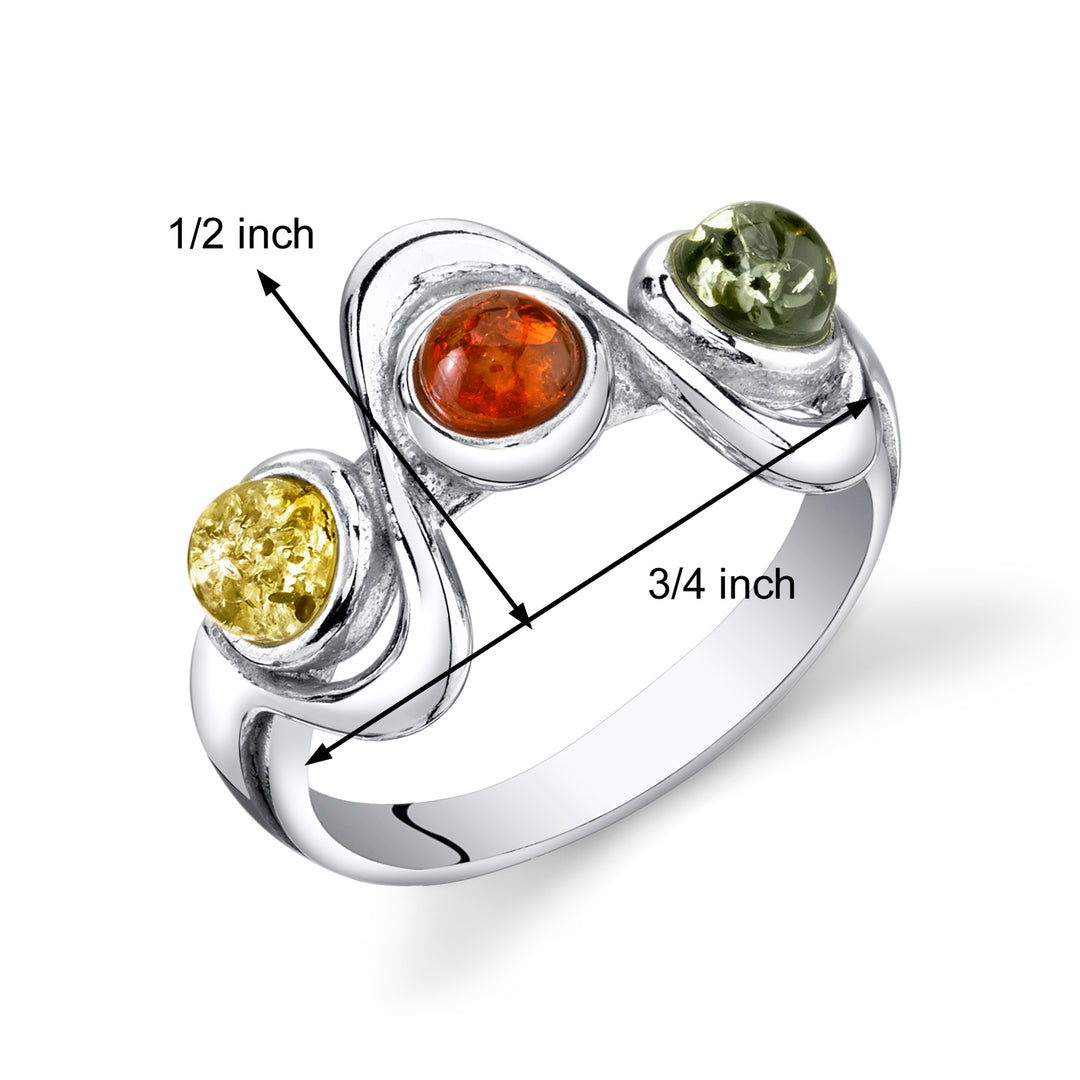 Amber  Sterling Silver Ring Size 6