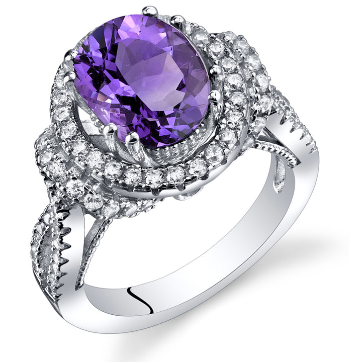 Amethyst Ring Sterling Silver Oval Shape 2.25 Carats Size 6