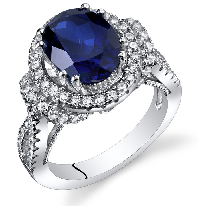 Sapphire Gallery Ring Sterling Silver Oval Shape 3.75 Carats Size 5