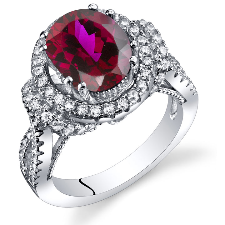 Created Ruby Oval Cut Sterling Silver Ring Size 6