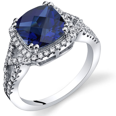 Created Blue Sapphire Cushion Cut Sterling Silver Ring Size 8