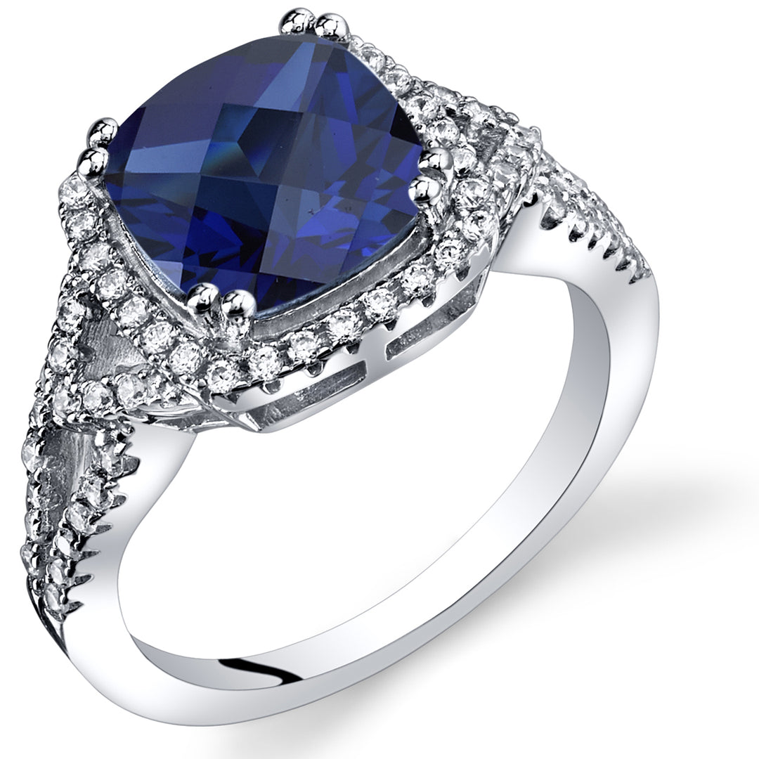 Sapphire Cushion Cut Checkerboard Ring Sterling Silver 3.00 Carats Size 7