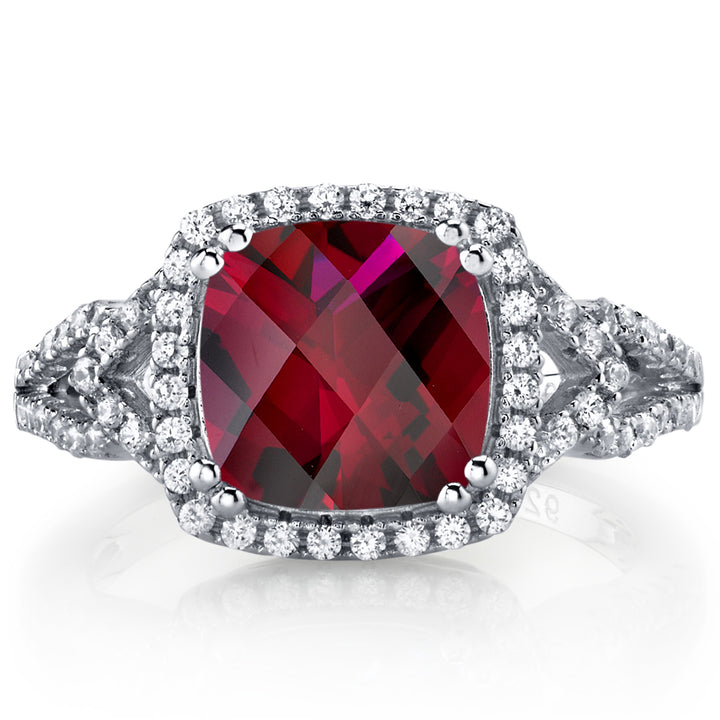Ruby Ring Sterling Silver Cushion Cut Checkerboard 3.00 Carats Size 9