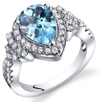 Swiss Blue Topaz Pear Shape Sterling Silver Ring Size 9