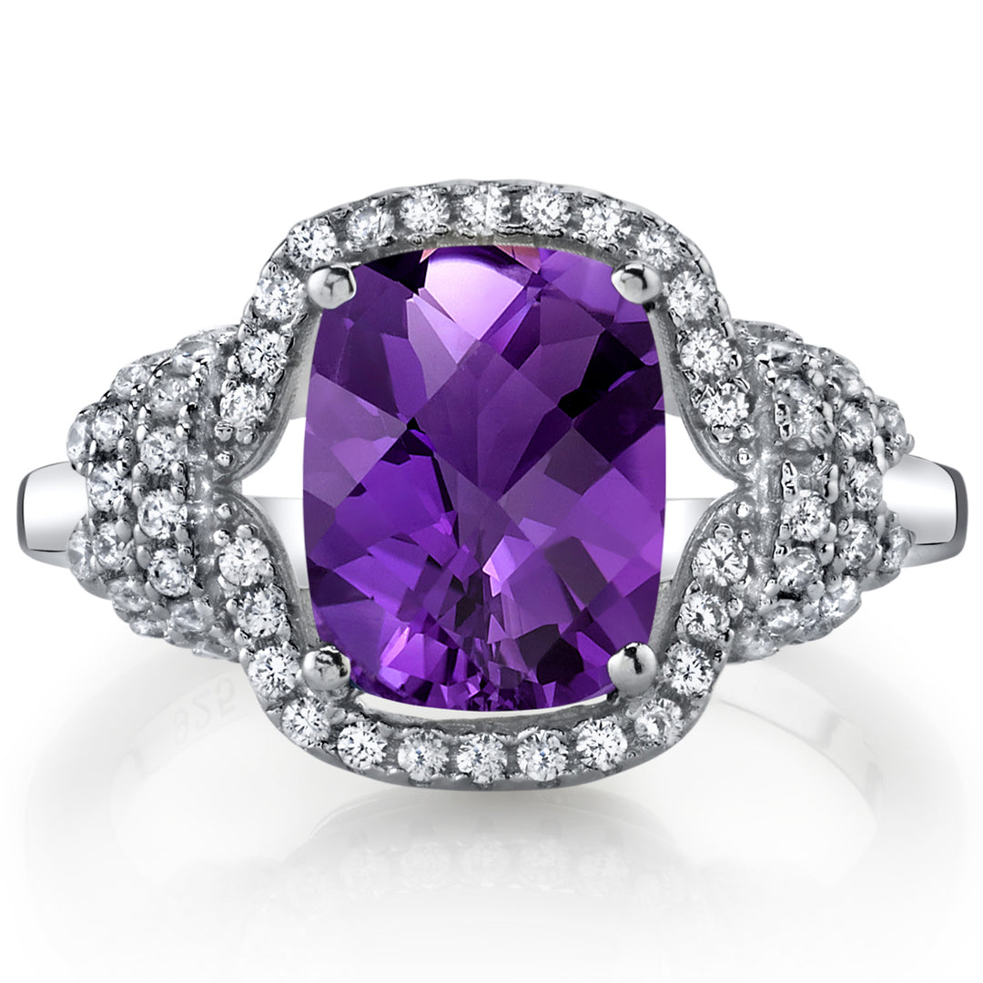 Amethyst Ring Sterling Silver Cushion Cut 1.75 Carats Size 8