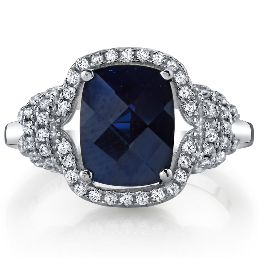Created Blue Sapphire Cushion Cut Sterling Silver Ring Size 8