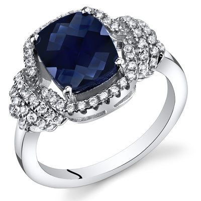 Created Blue Sapphire Cushion Cut Sterling Silver Ring Size 6