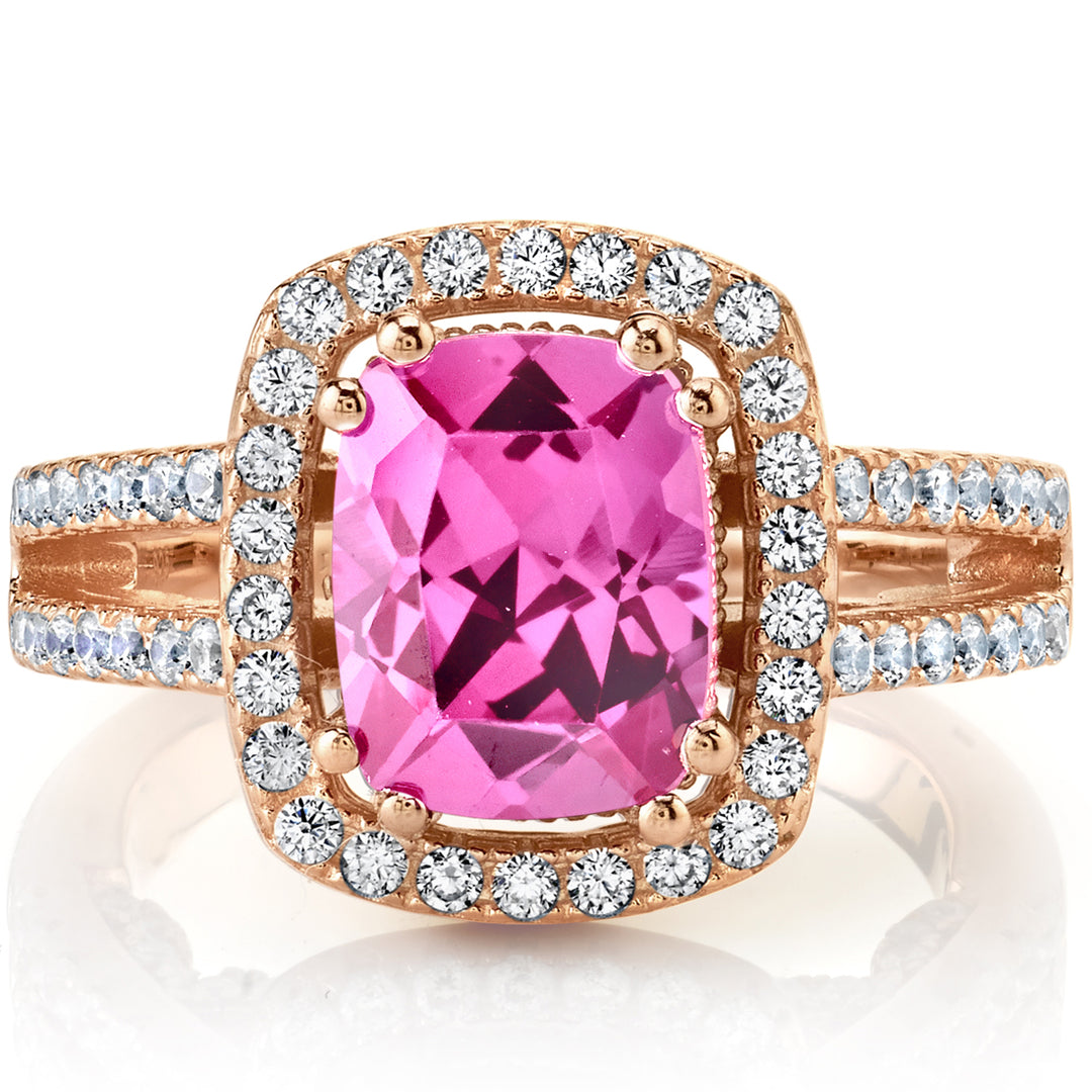 Created Pink Sapphire Cushion Cut Sterling Silver Ring Size 8