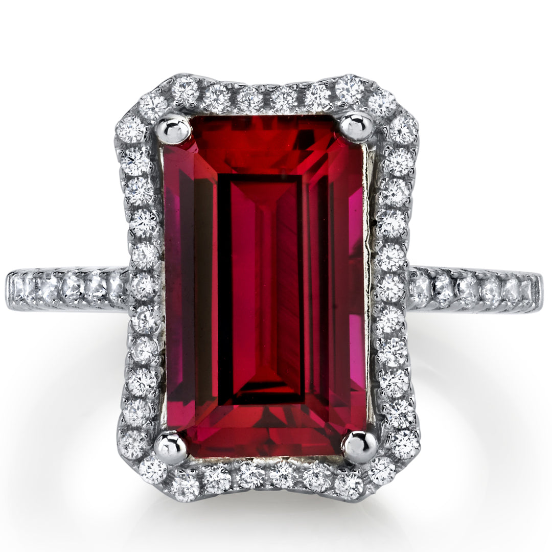 Created Ruby Emerald Cut Sterling Silver Ring Size 5