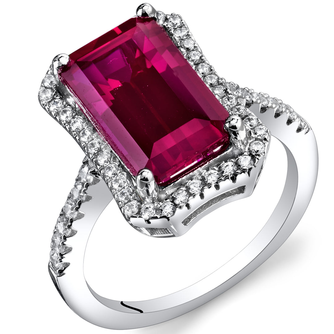 4.25 Carat Ruby Octagon Ring Sterling Silver Size 8