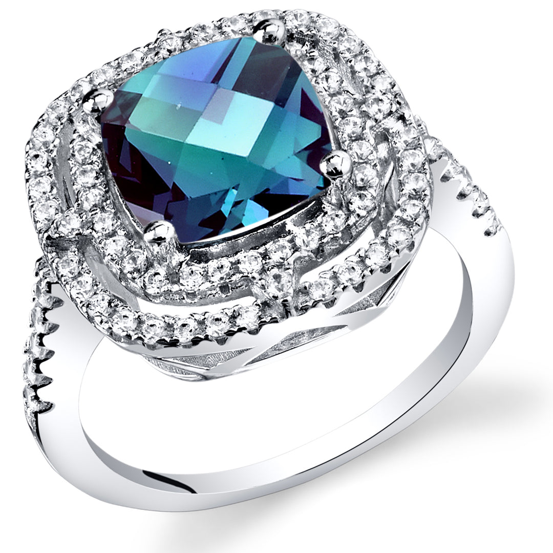 Simulated Alexandrite Cushion Cut Sterling Silver Ring Size 5