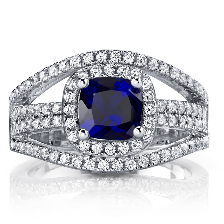 Created Blue Sapphire Cushion Cut Sterling Silver Ring Size 5